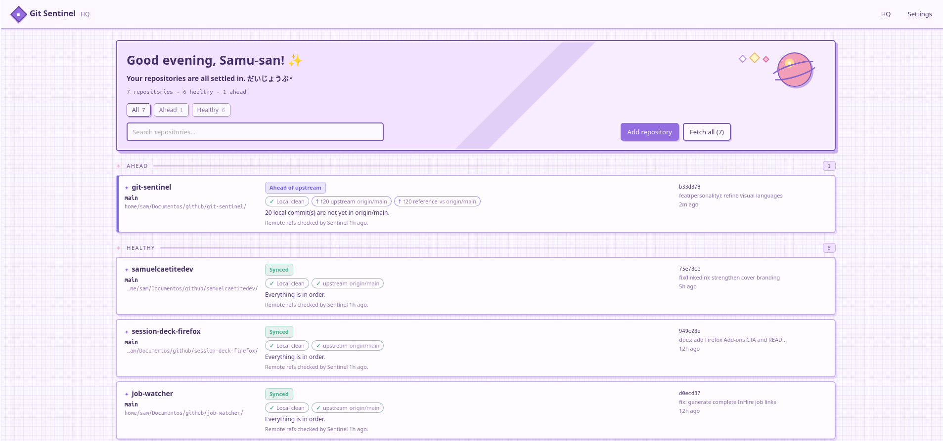 Git Sentinel en la personalidad Cute