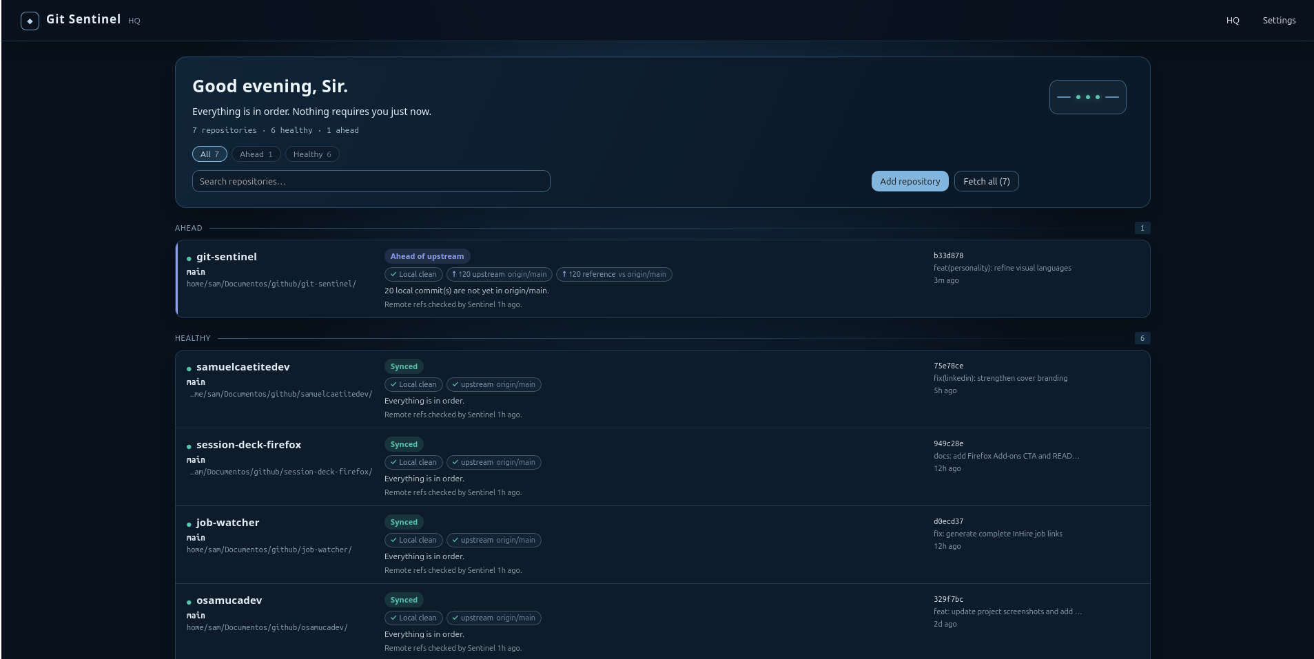 Git Sentinel en la personalidad Jarbas