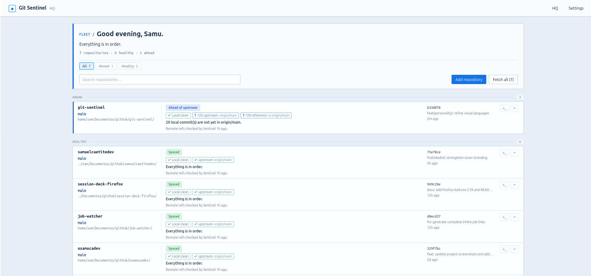 Git Sentinel en la personalidad Technical